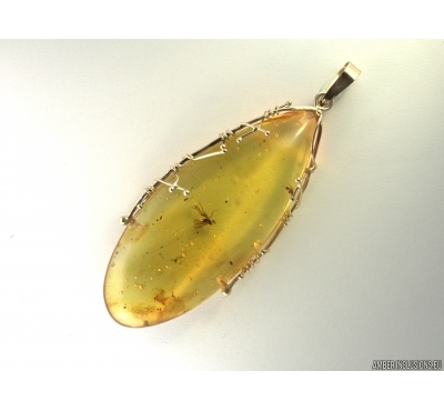 Genuine Baltic amber golden pendant with fossil insect- Gnat #g160_0008