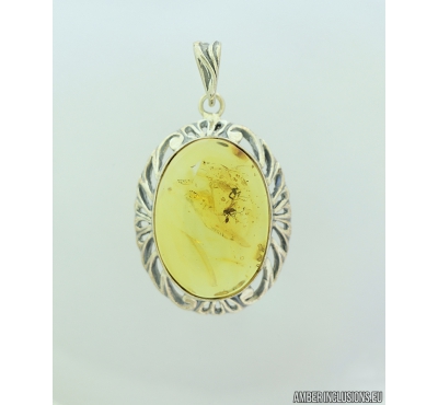 Genuine Baltic amber Silver pendant with fossil inclusions- Long-legged fly Dolichopodidae and Fungus gnat Mycetophilidae #s080-007