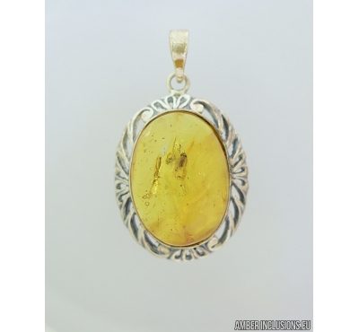 Genuine Baltic amber Silver pendant with fossil inclusions - 2 Long-legged flies Dolichopodidae #s080-006